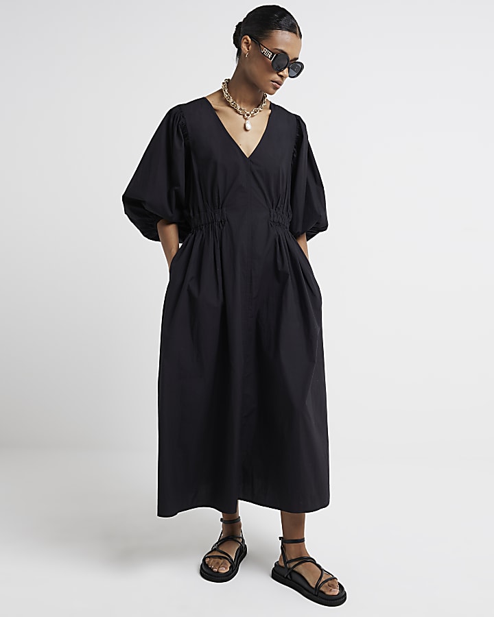 Black smock midi dress hot sale