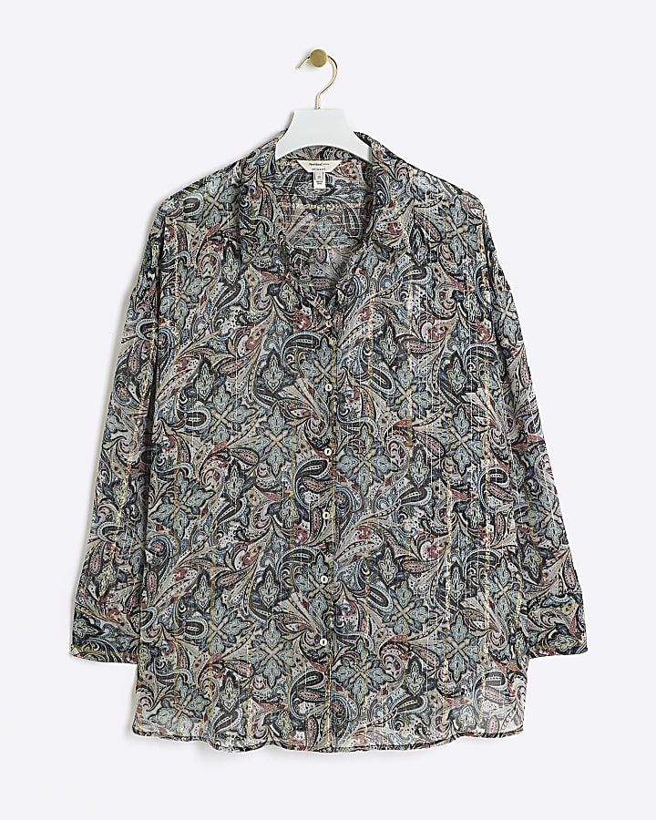 Plus beige paisley metallic shirt