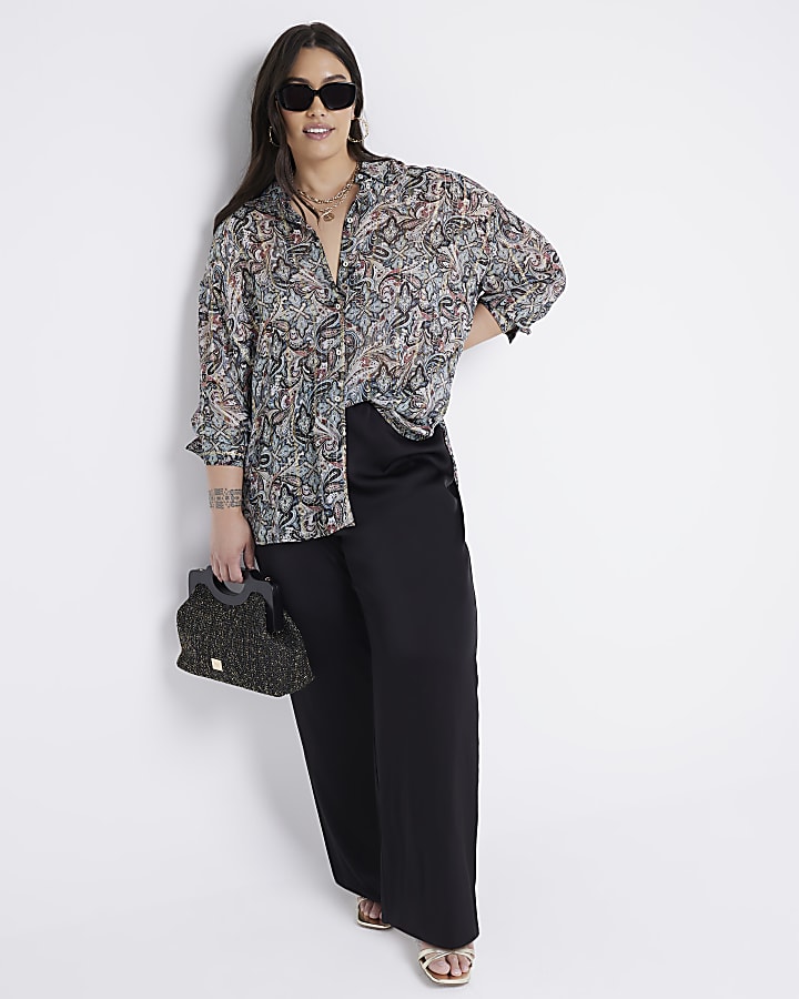 Plus beige paisley print shirt