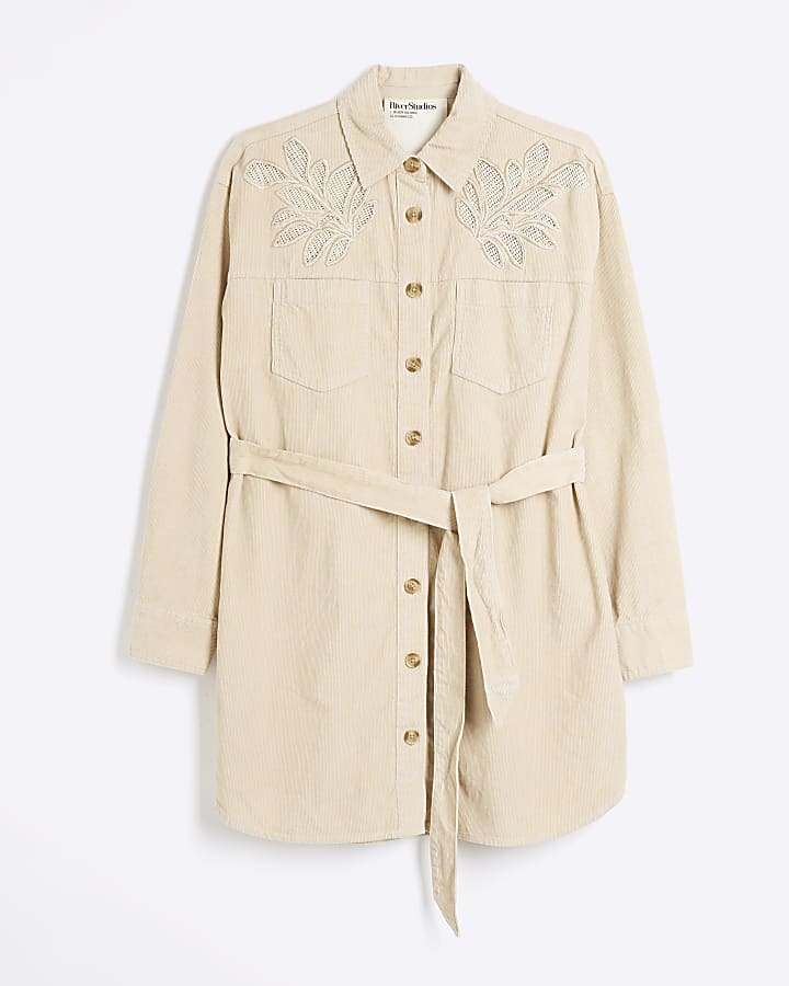 Beige Corduroy Shirt Dress