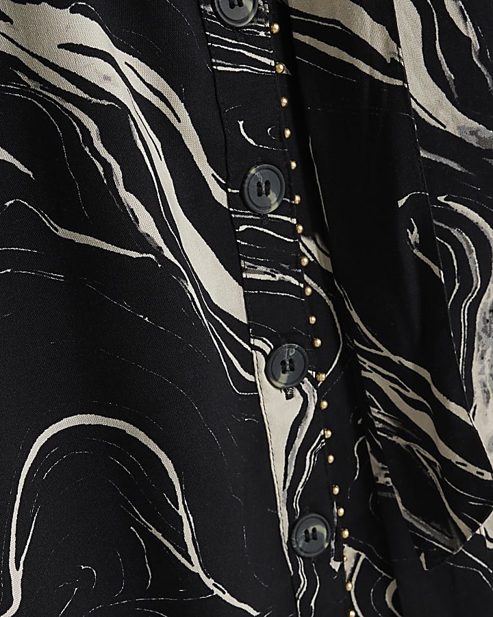 Plus black marble belted midi shirt dress