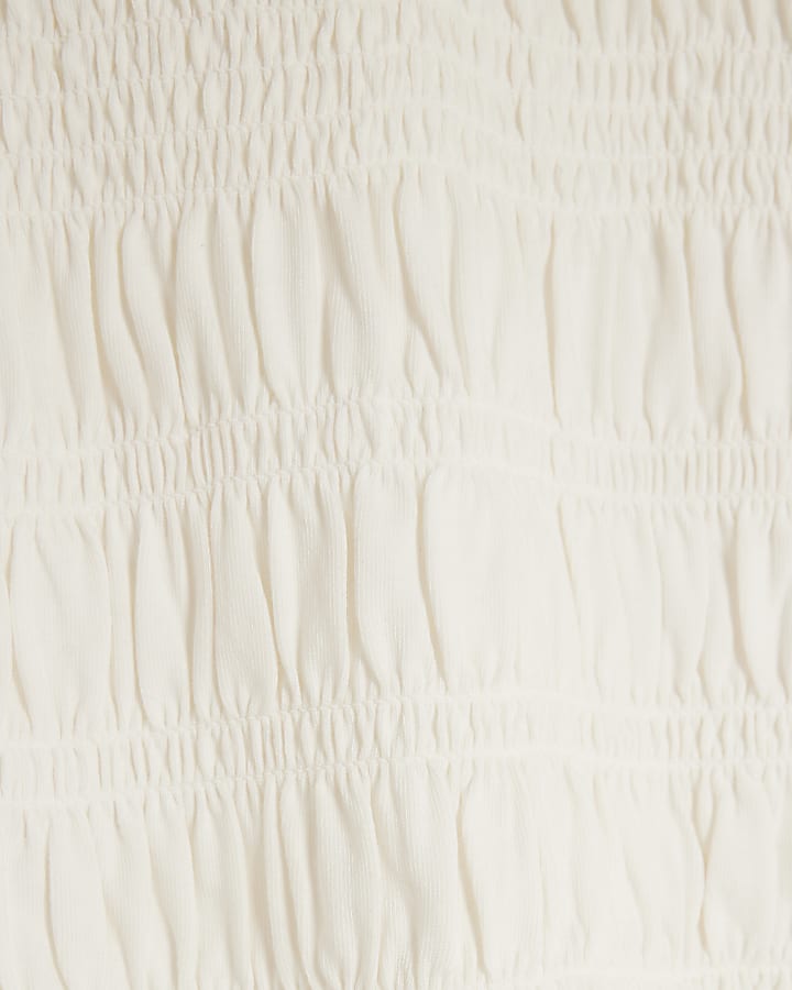 Cream shirred high neck top