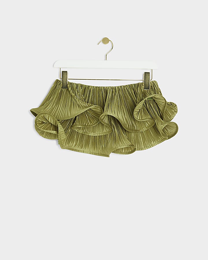 Khaki plisse frill bandeau top