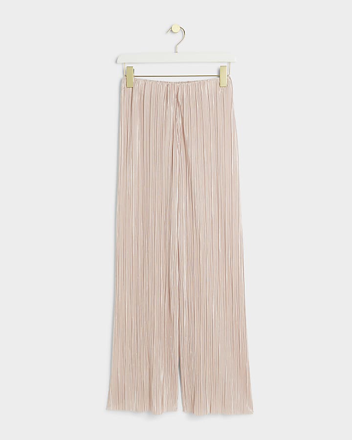 Pink Plisse Wide Leg Trousers