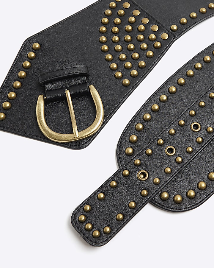 Black Studded Wide Belt