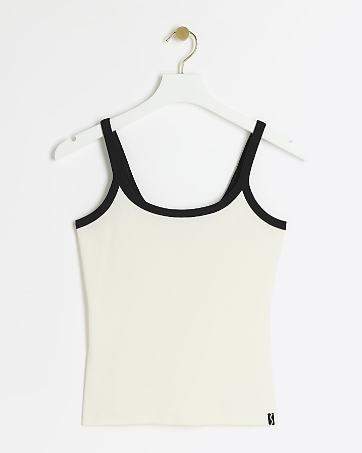 White ribbed tipped vest top