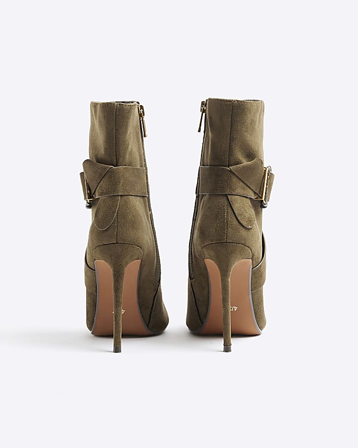 Khaki Woven Buckle Heeled Boot