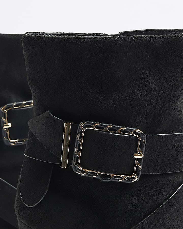 Black Woven Buckle Heeled Boot