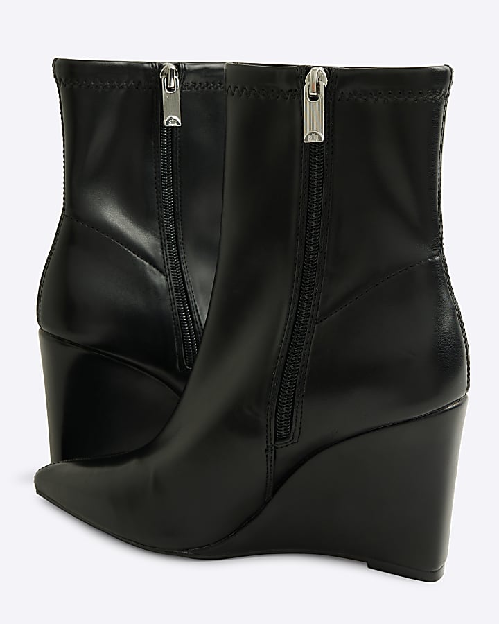 Black wedge heeled ankle boots