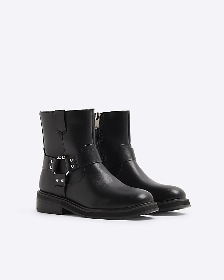 Black Ankle Biker Boots