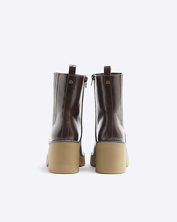 Brown Crepe Heeled chunky Boots