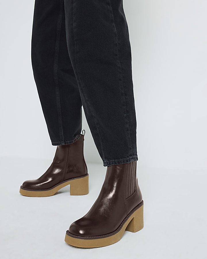 Brown Crepe Heeled chunky Boots