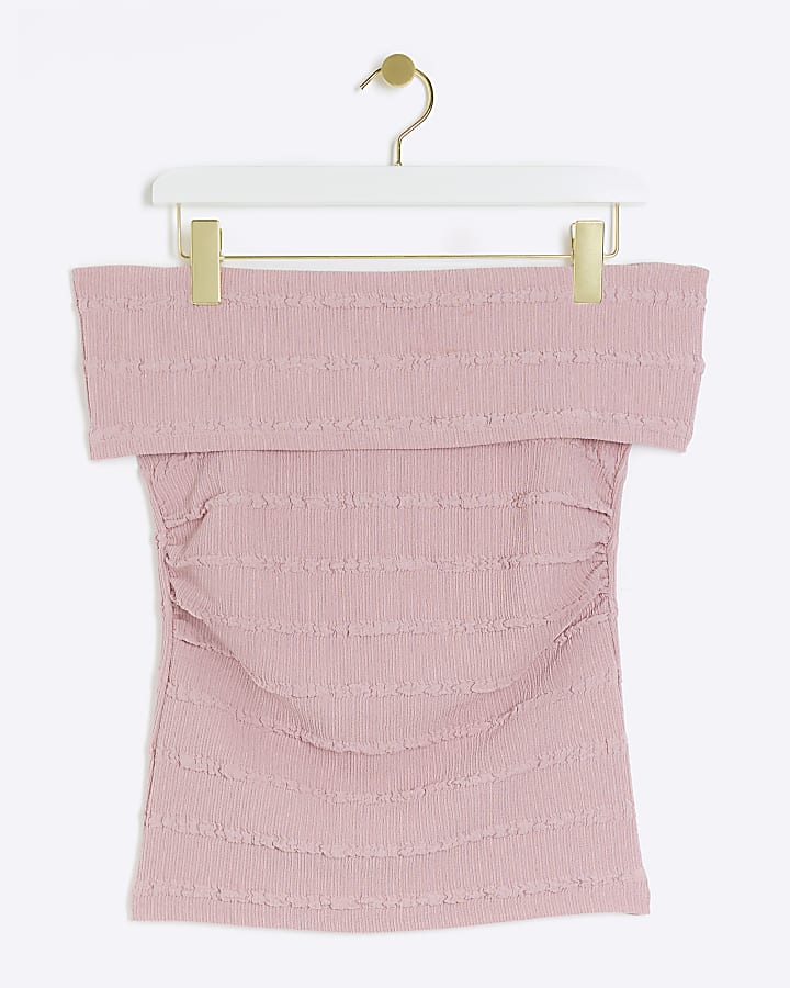 Pink textured bardot top