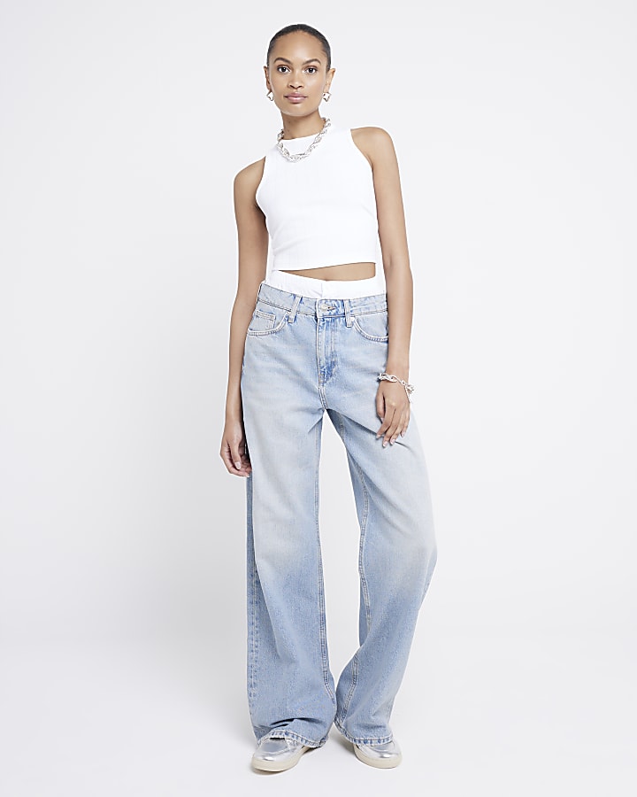 Blue boxer waist wide leg jeans