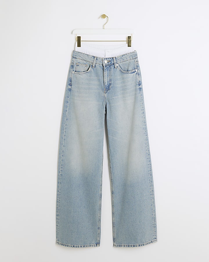 Blue boxer waist wide leg jeans