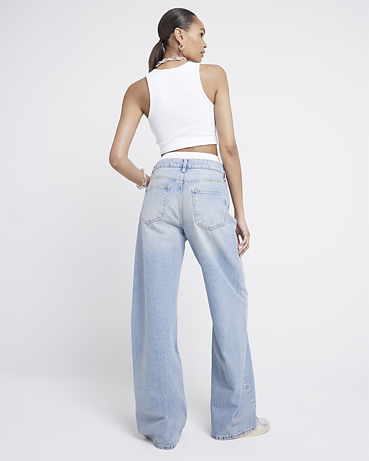 Blue boxer waist wide leg jeans