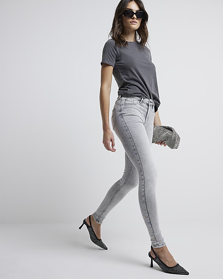 Grey mid rise Molly super skinny jeans