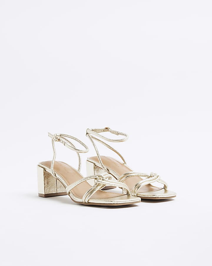 Gold Strappy Block Heeled Sandals