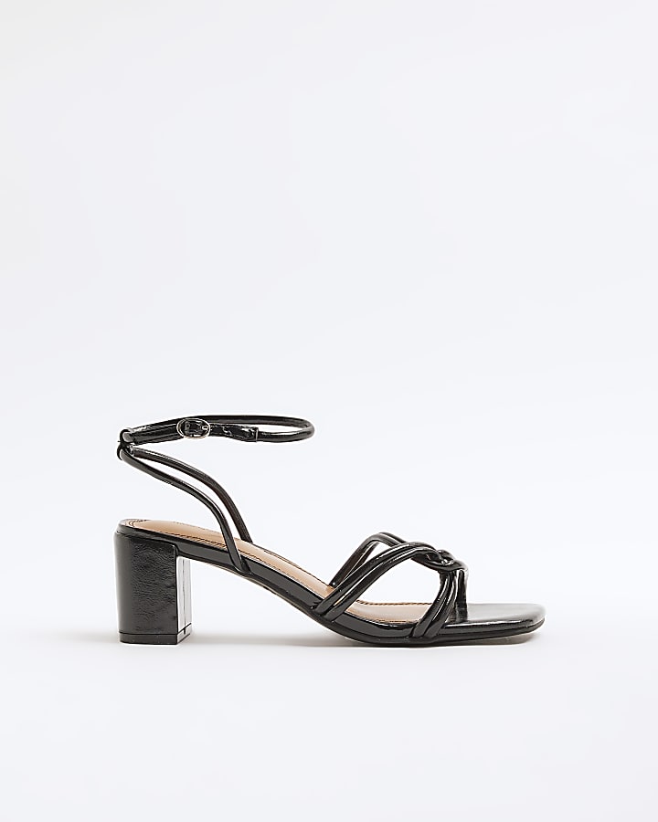 Black Strappy Block Heeled Sandals