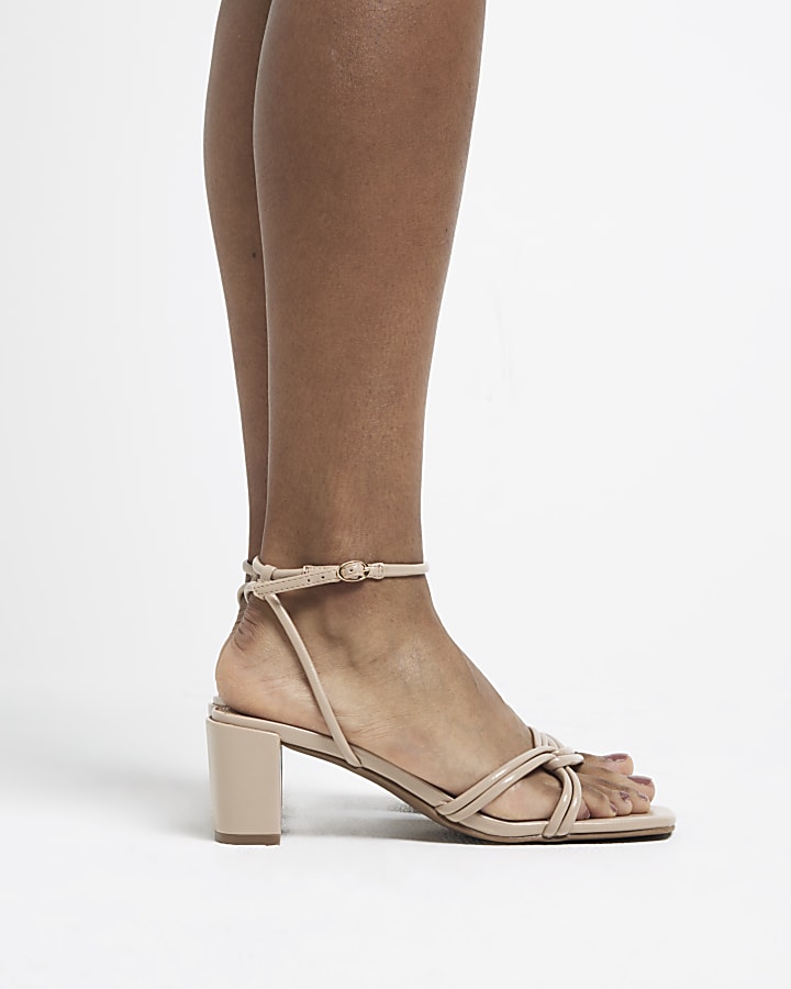 Beige Strappy Block Heeled Sandals