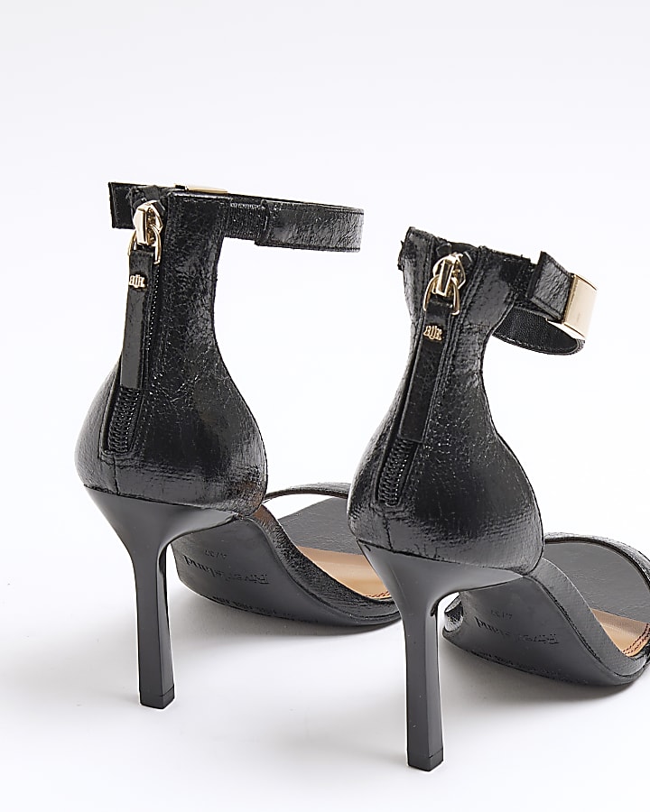 Black patent clasp strap heeled sandals