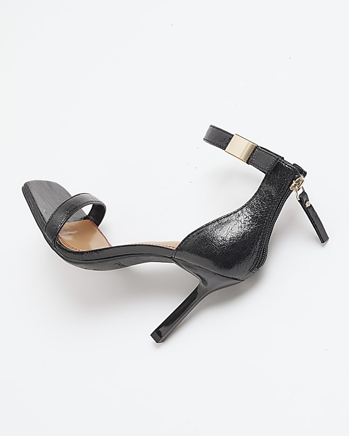 Black patent clasp strap heeled sandals