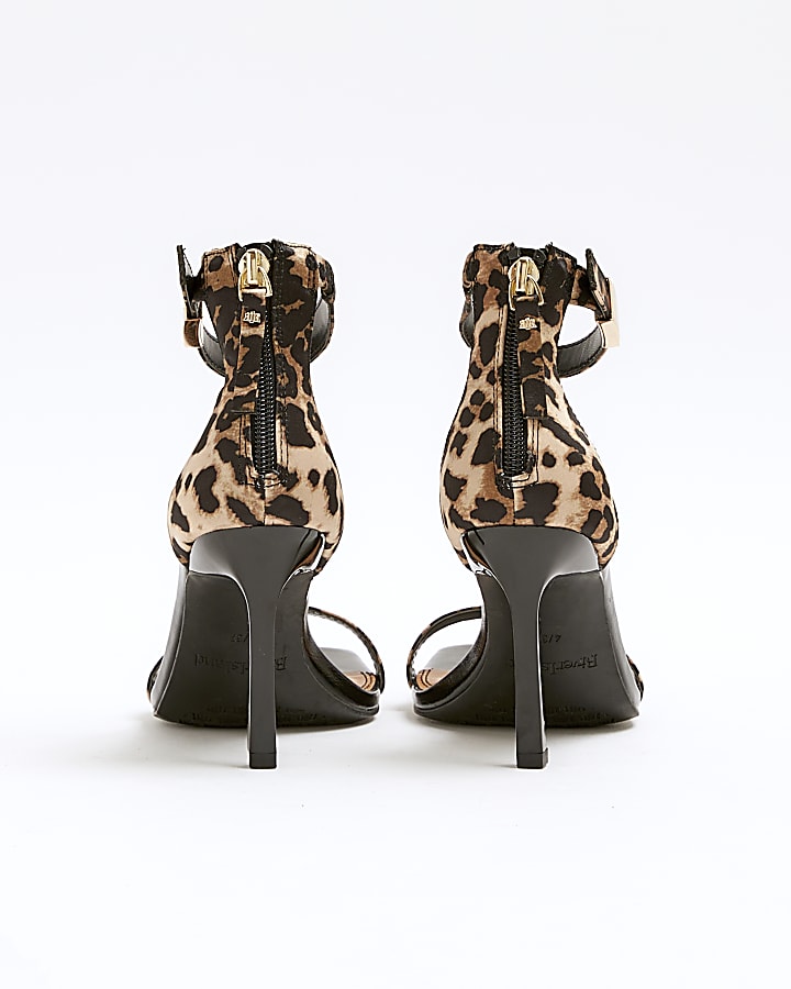 Beige leopard clasp strap heeled sandals