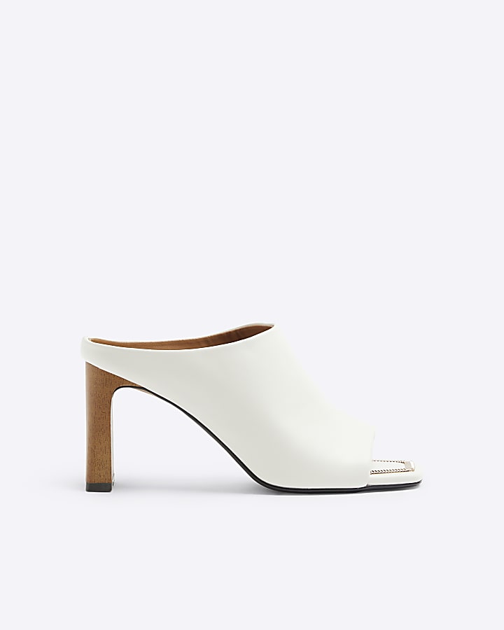 Cream hardware heeled mule sandals