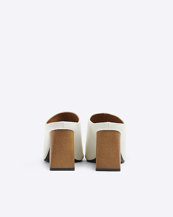 Cream hardware heeled mule sandals