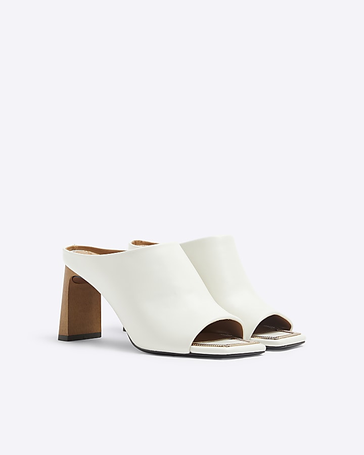 Cream hardware heeled mule sandals