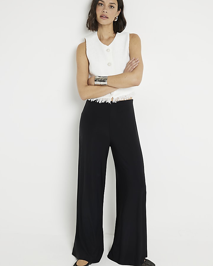 Black Wide Leg Smart Trousers