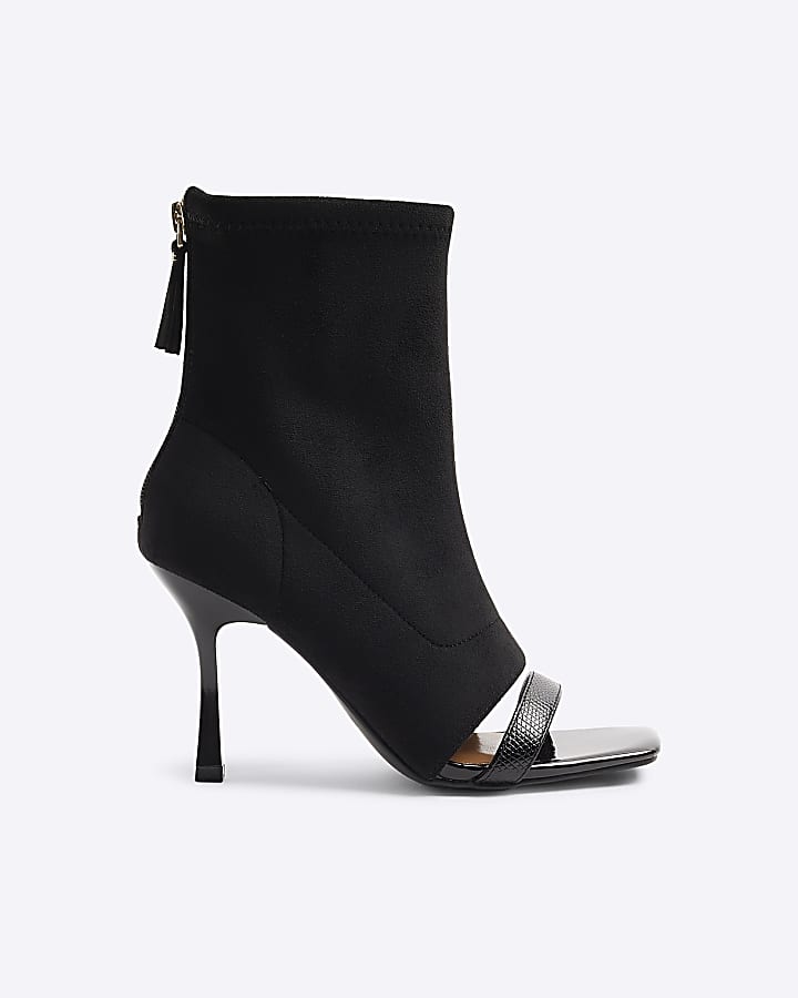 Black suedette sock boot heeled sandals