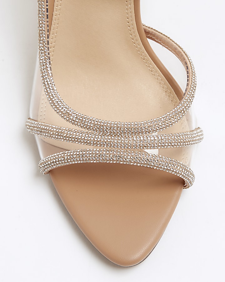 Beige embellished perspex heeled sandals