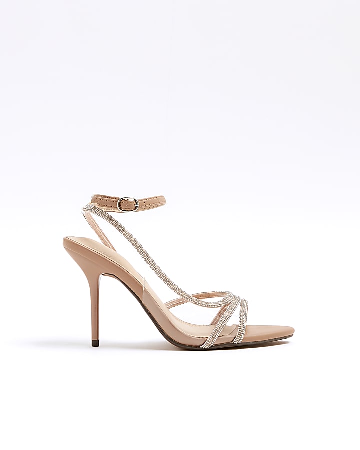 Beige embellished perspex heeled sandals