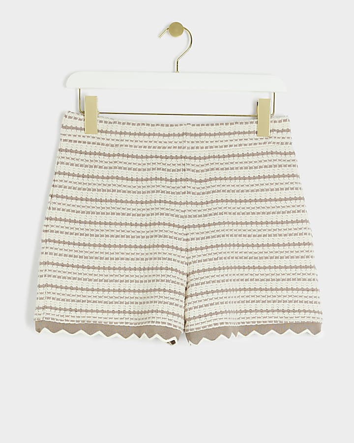 Brown crochet stripe shorts