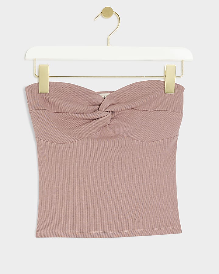 Pink washed knot front bandeau top