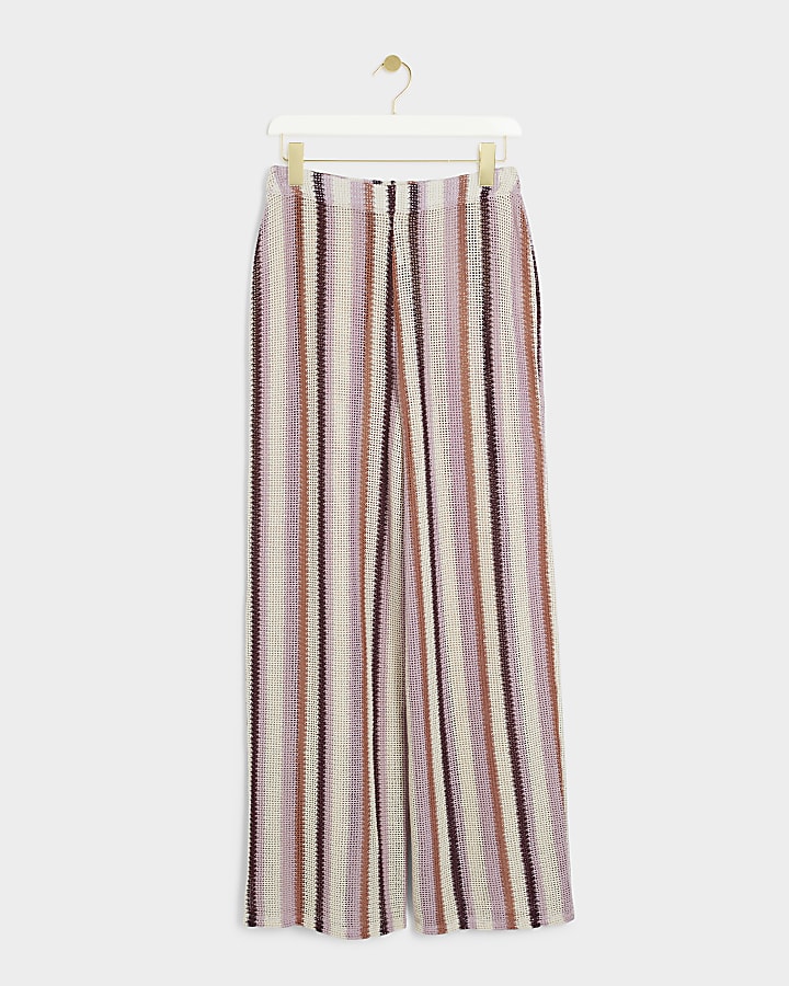 Pink crochet stripe wide leg trousers