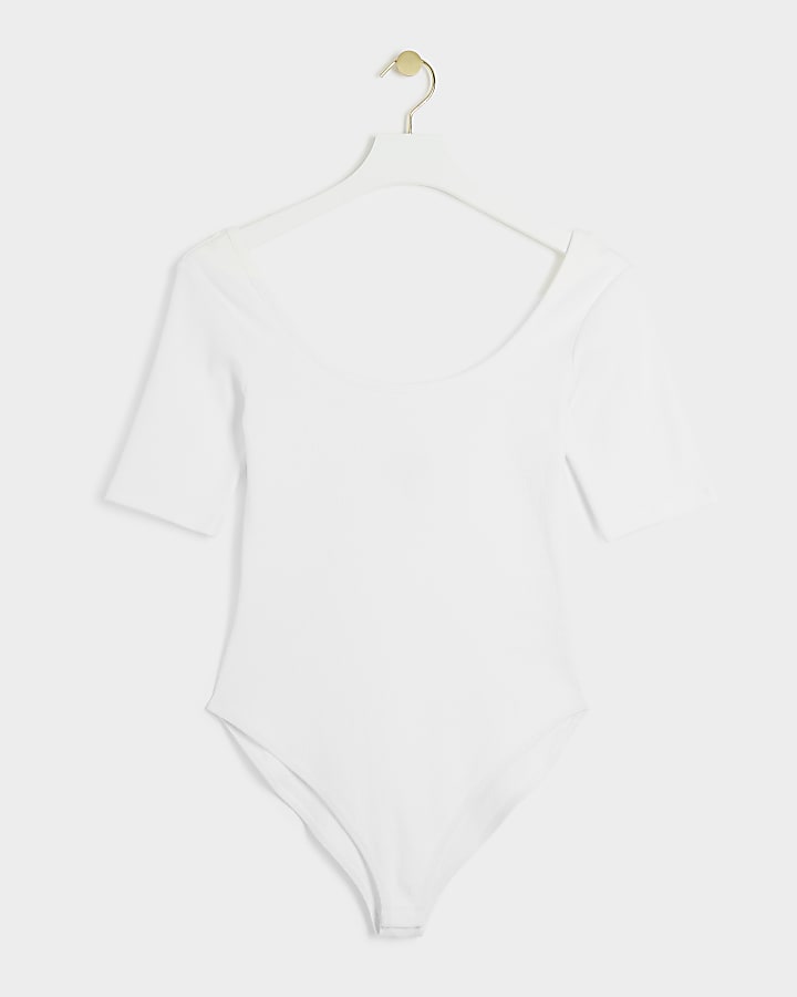 Cream ribbed scoop neck bodysuit