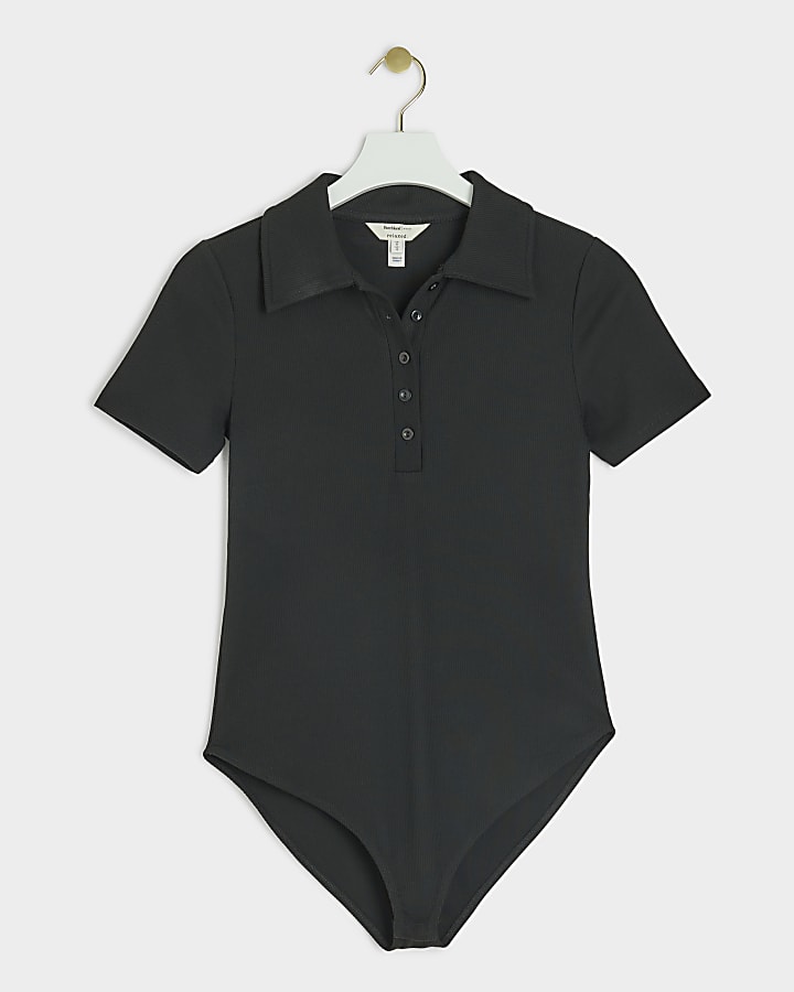 Black collar ribbed bodysuit