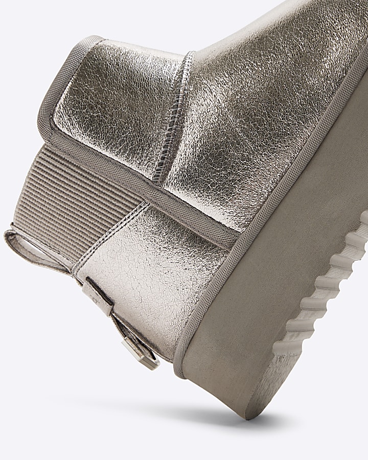 Silver Metallic Faux Fur Lined Boots