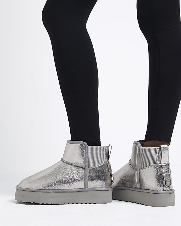 Silver Metallic Faux Fur Lined Boots