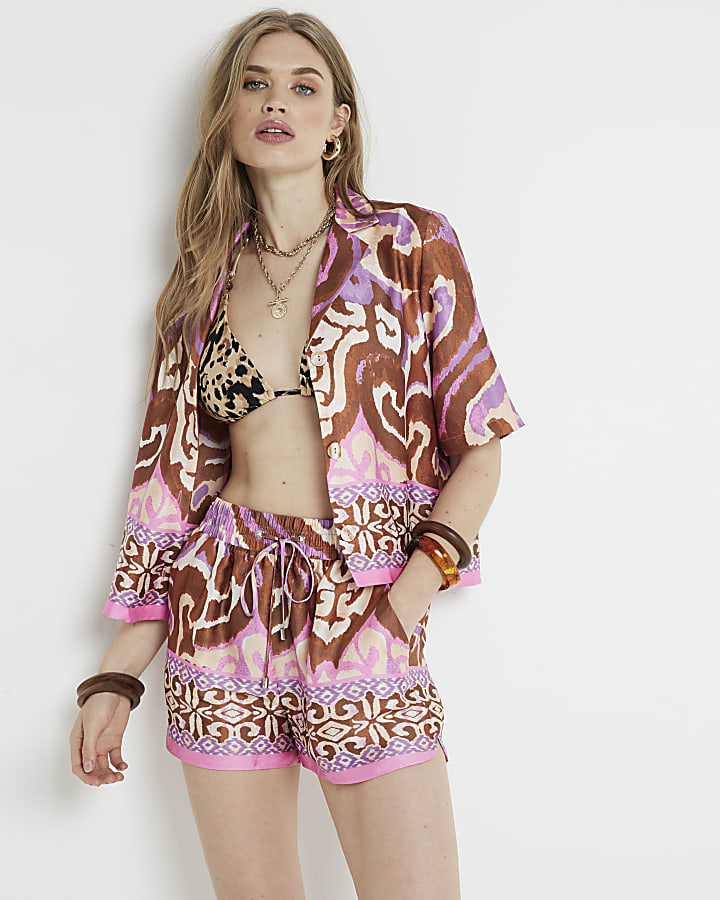 Purple satin abstract shirt