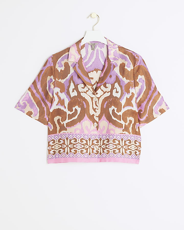 Purple satin abstract shirt