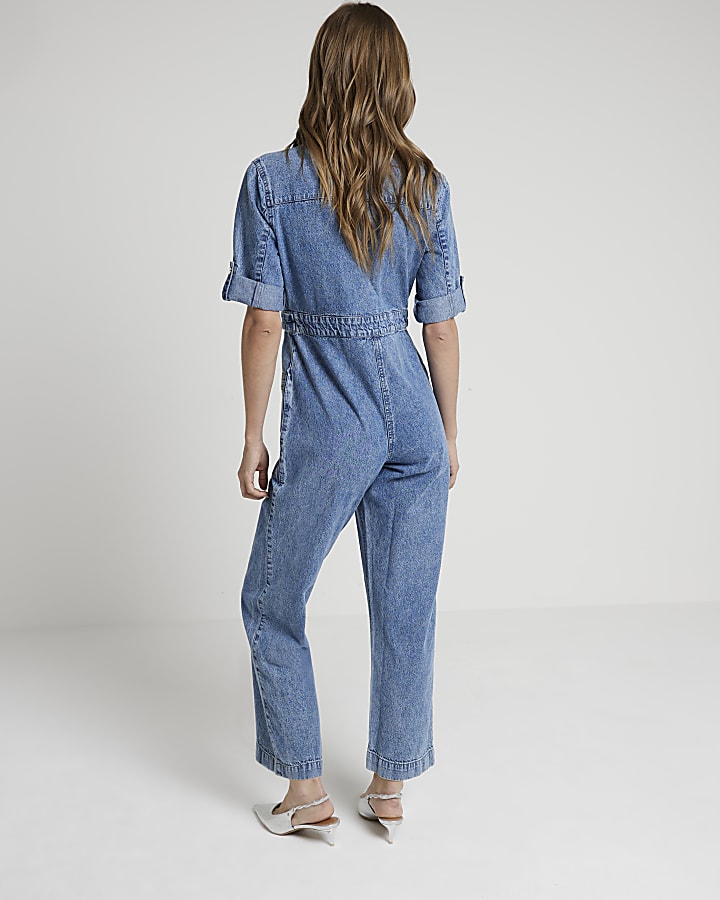 Blue Denim Zip Up Jumpsuit