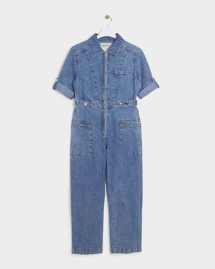 Blue Denim Zip Up Jumpsuit