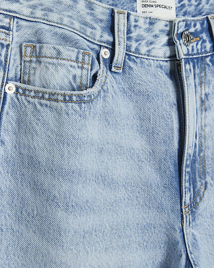 Blue high waisted relaxed straight crop jeans