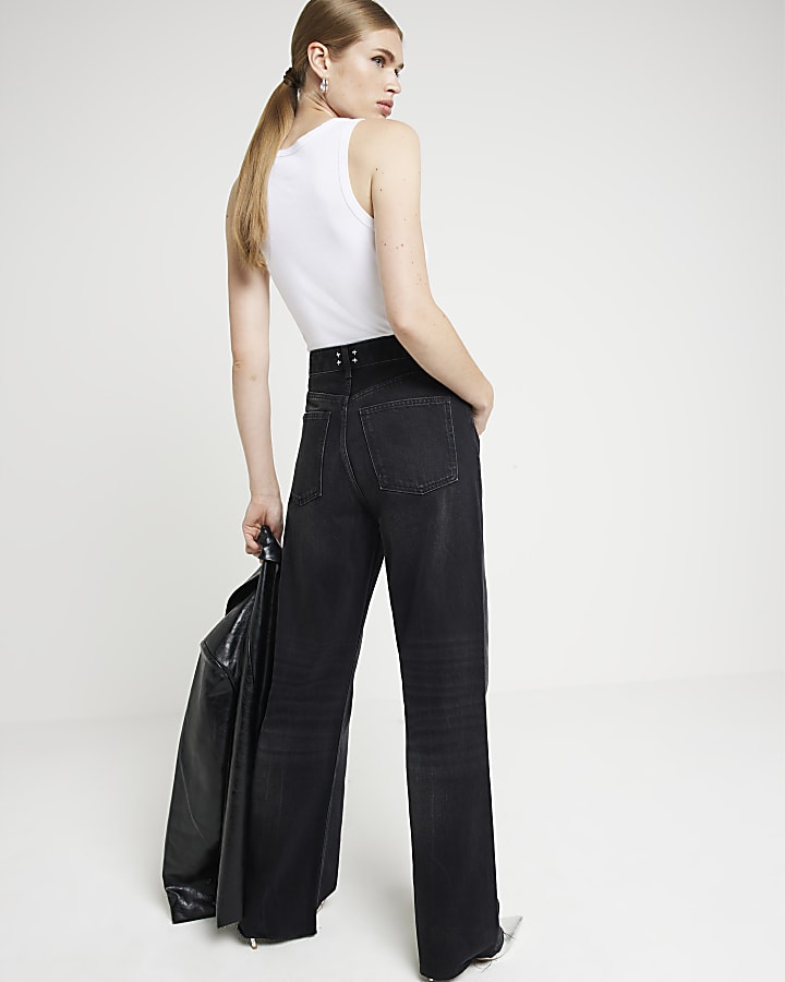 Black High Waisted Relaxed Straight Jeans