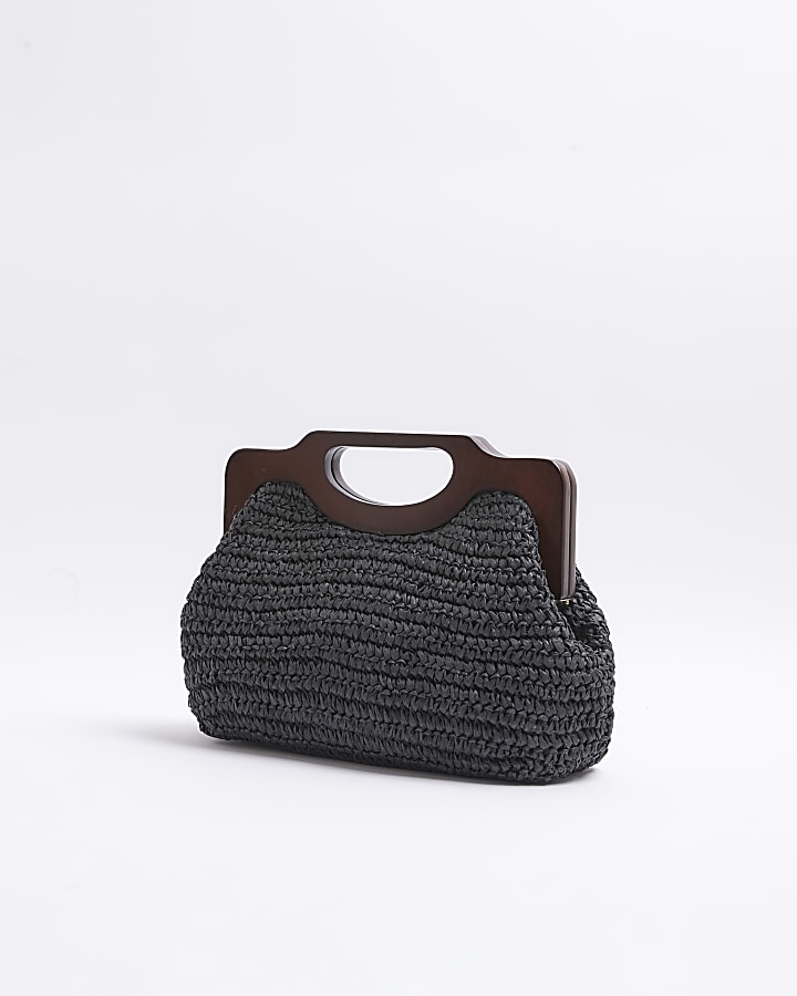 Black raffia clutch bag