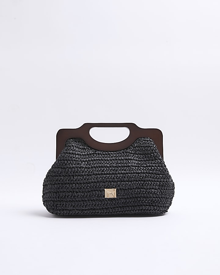 Black raffia clutch bag