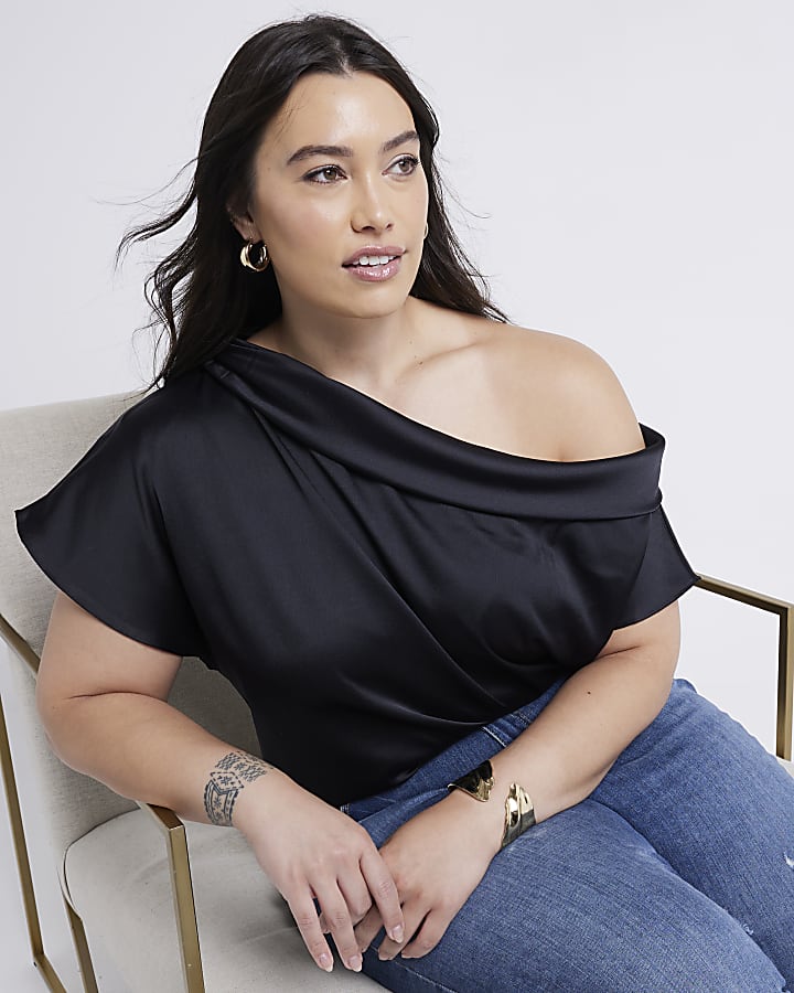 Plus Black Off Shoulder Short Sleeve Top